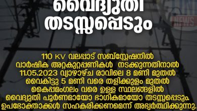 Photo of വൈദ്യുതി തടസ്സപ്പെടും