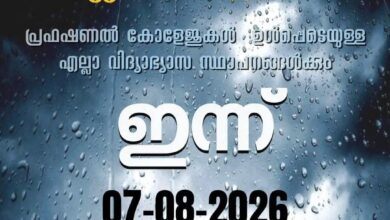 Photo of തൃശൂർ ജില്ലയിൽ ഇന്ന് വിദ്യഭ്യാസ സ്ഥാപനങ്ങൾക്ക് അവധി.
