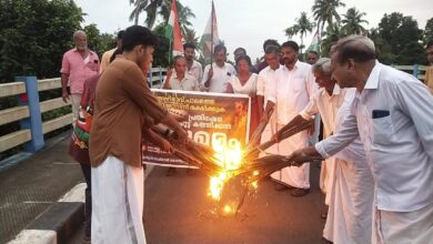 Photo of അഴിമാവ് പാലത്തിൽ സ്ട്രീറ്റ് ലൈറ്റ് സ്ഥാപിക്കാത്തതിൽ ചൂട്ട് കത്തിച്ച് താന്ന്യം മണ്ഡലം കോൺഗ്രസ് കമ്മറ്റി