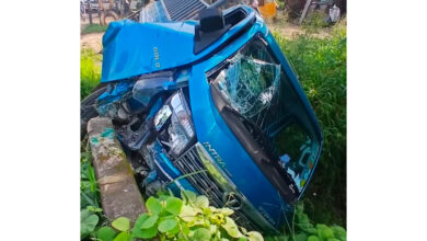 Photo of പിക്കപ്പ് പാലത്തിന്റെ കൈവരിയിൽ ഇടിച്ച് മറിഞ്ഞു.